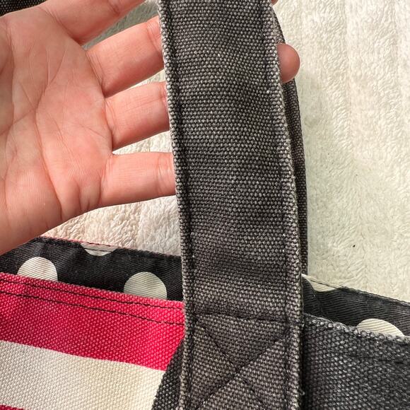 Disney Store Minnie Mouse Canvas Tote Bag Red Striped Polka Dot Lined One Size - Picture 4 of 9